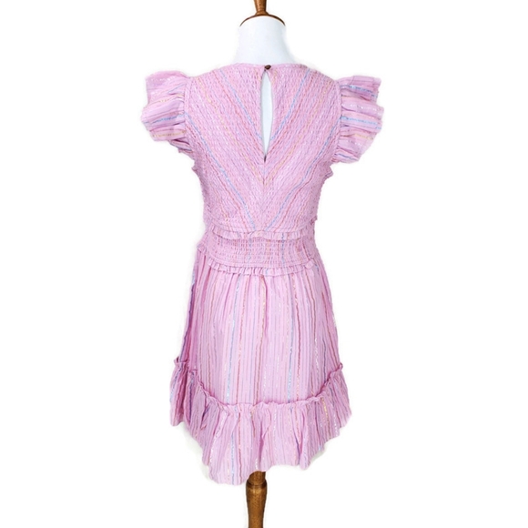 Saylor Zinnia Stripe Mini Dress Size M Smocked Pink Metallic Swiftie Dress - Picture 6 of 12